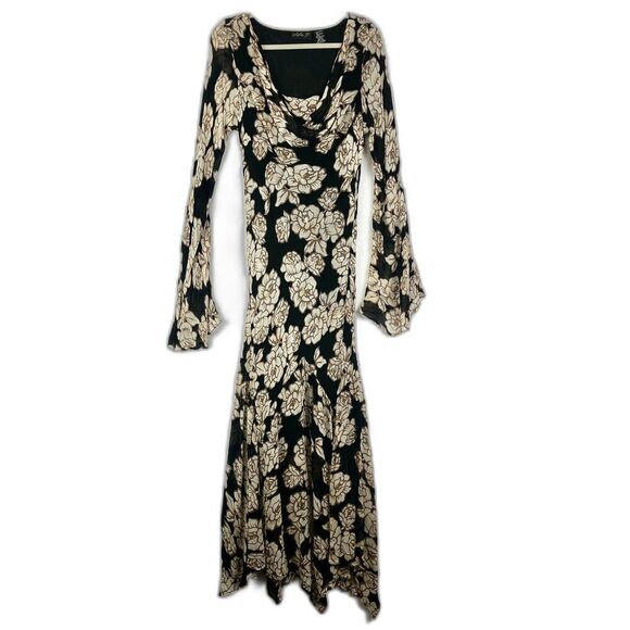 Vintage Lola P Beaded Floral Maxi Dress Size XL Cowl Neck Long Sleeve 90s Y2K - Picture 1 of 9